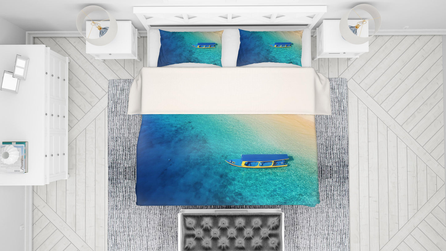 3D Blue Sea Boat Quilt Cover Set Bedding Set Pillowcases 99
