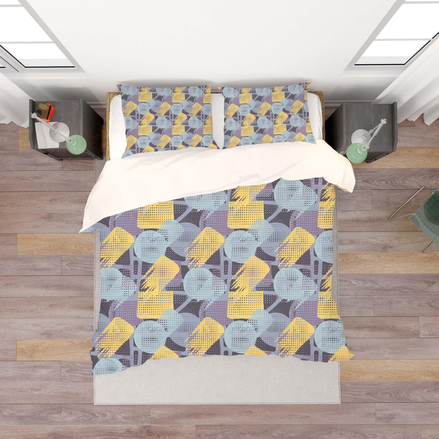 3D Blue Yellow Smear Geometric Quilt Cover Set Bedding Set Pillowcases 201