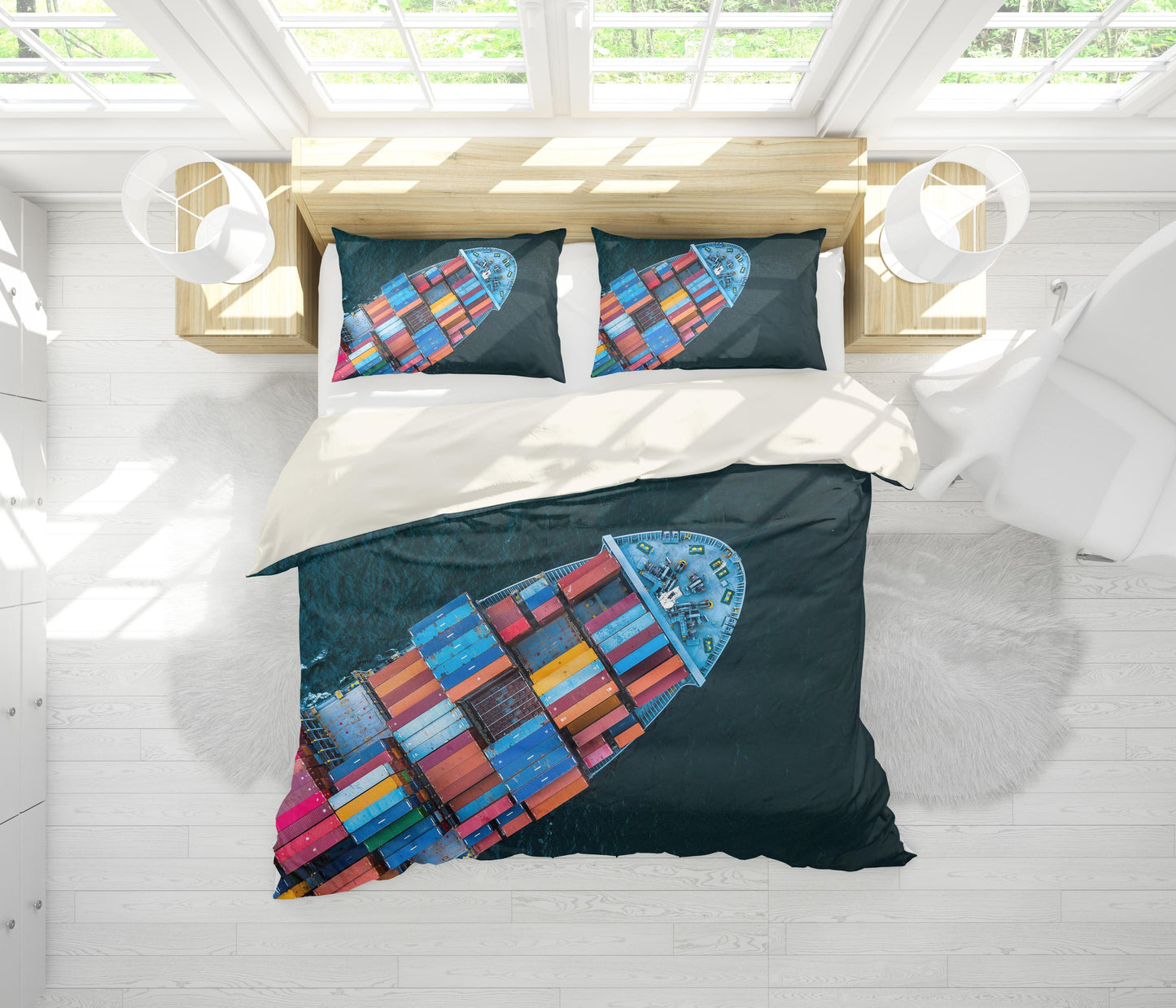 3D Cargo Ship Quilt Cover Set Bedding Set Pillowcases 50