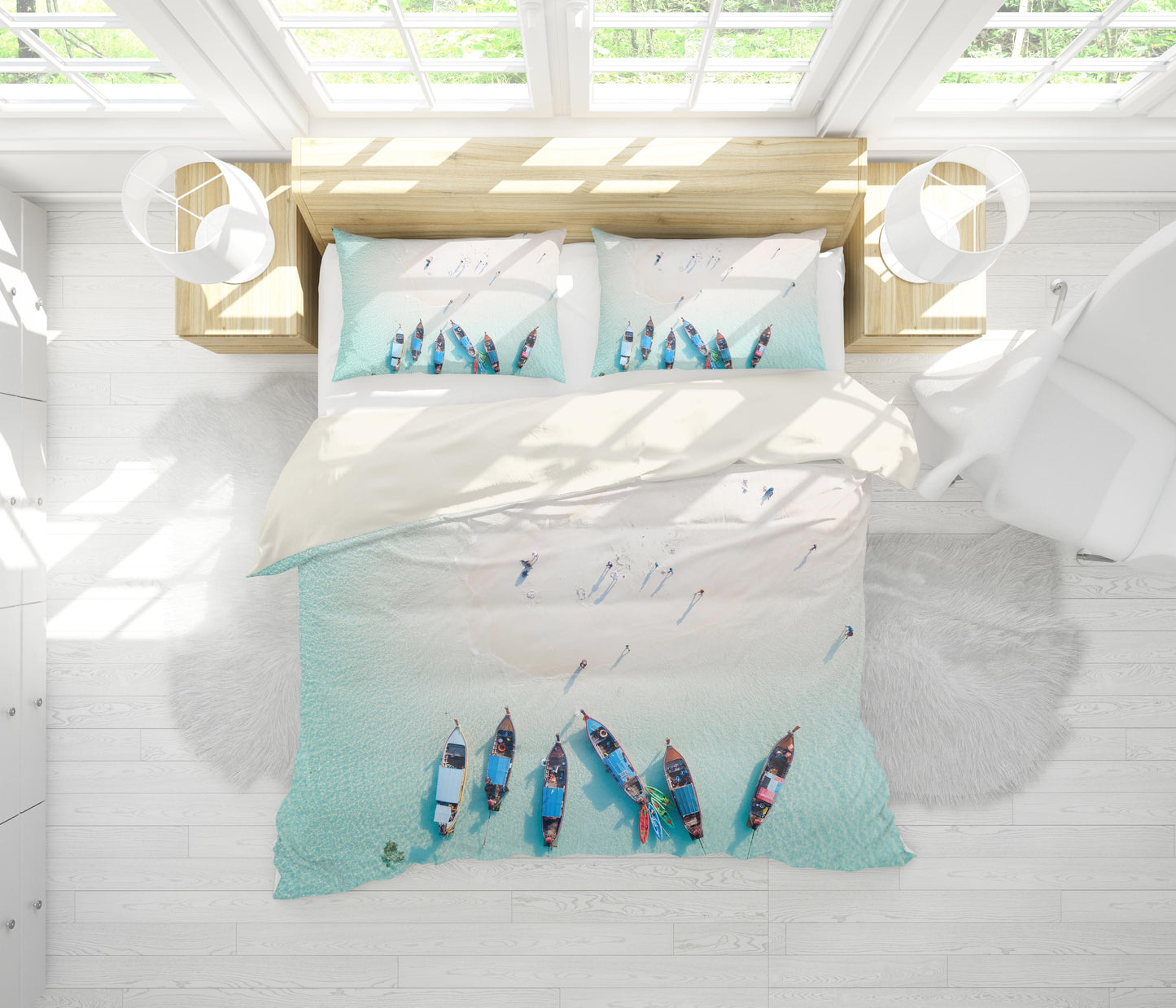 3D Blue Sea Beach Boat Quilt Cover Set Bedding Set Pillowcases 49