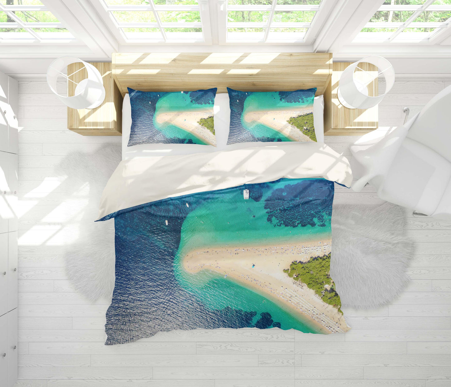 3D Blue Sea Beach Forest Quilt Cover Set Bedding Set Pillowcases 36