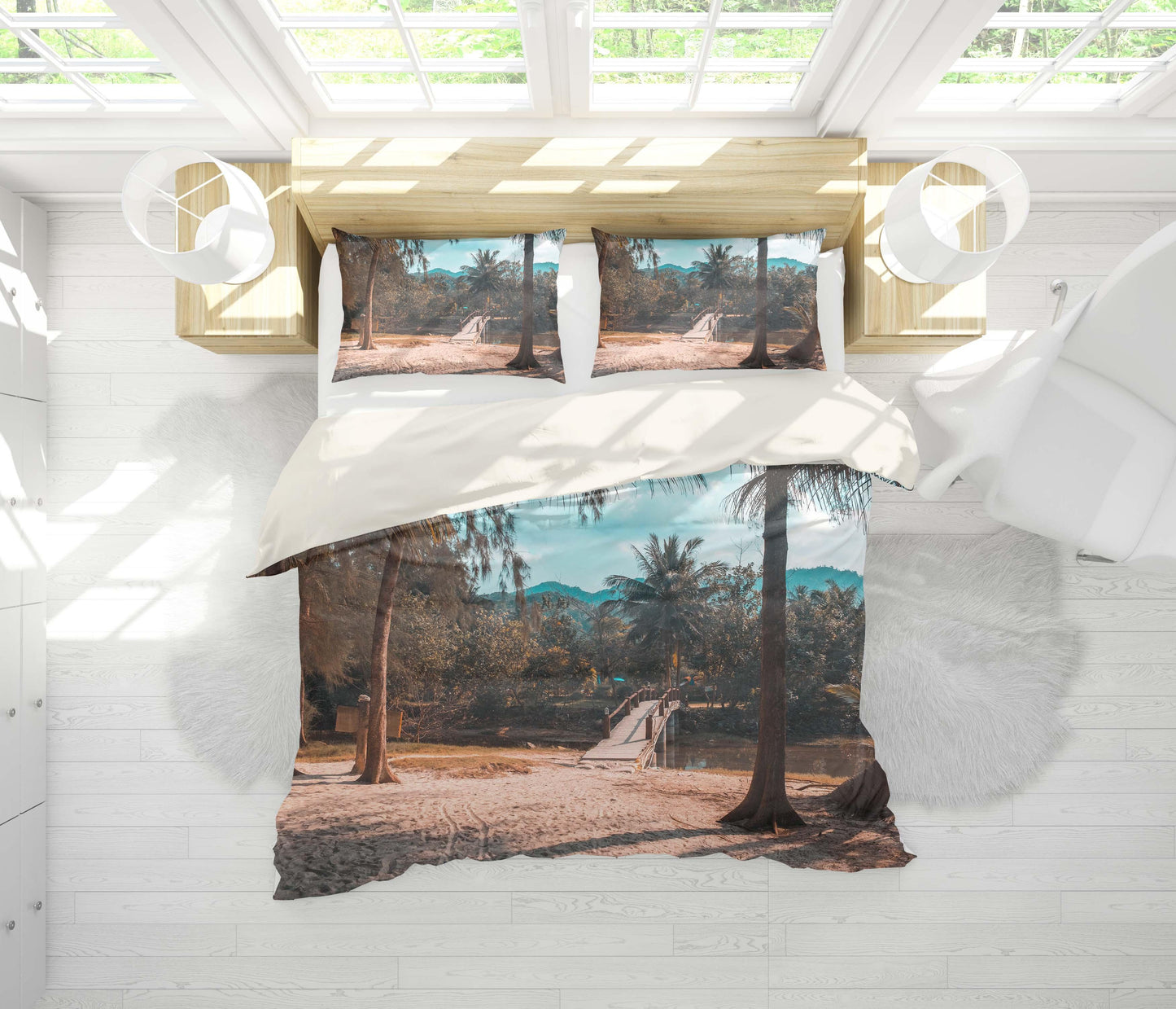 3D Bridge Forest Trees Tropical Quilt Cover Set Bedding Set Pillowcases 60