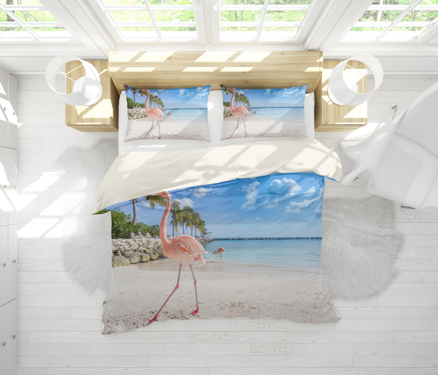 3D Blue Sea Flamingo Trees Quilt Cover Set Bedding Set Pillowcases 31