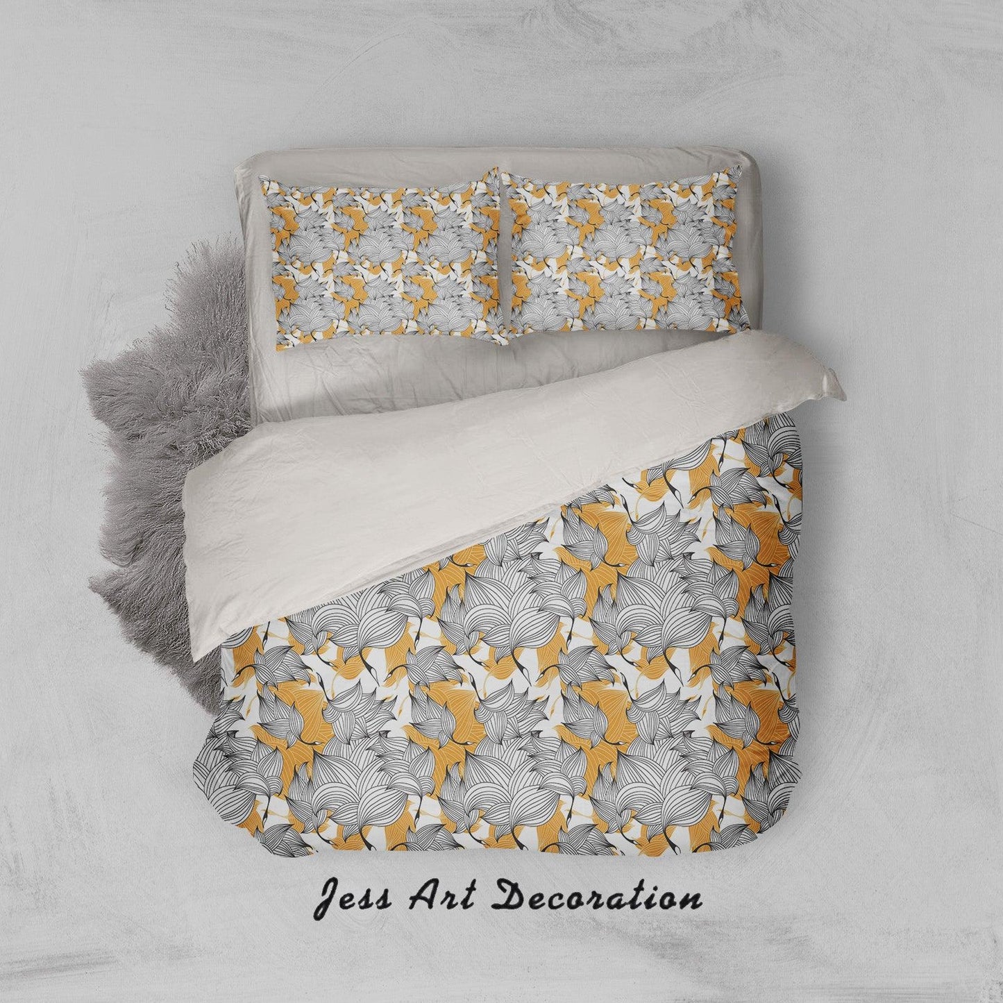 3D Black Yellow Leaves Quilt Cover Set Bedding Set Pillowcases 31