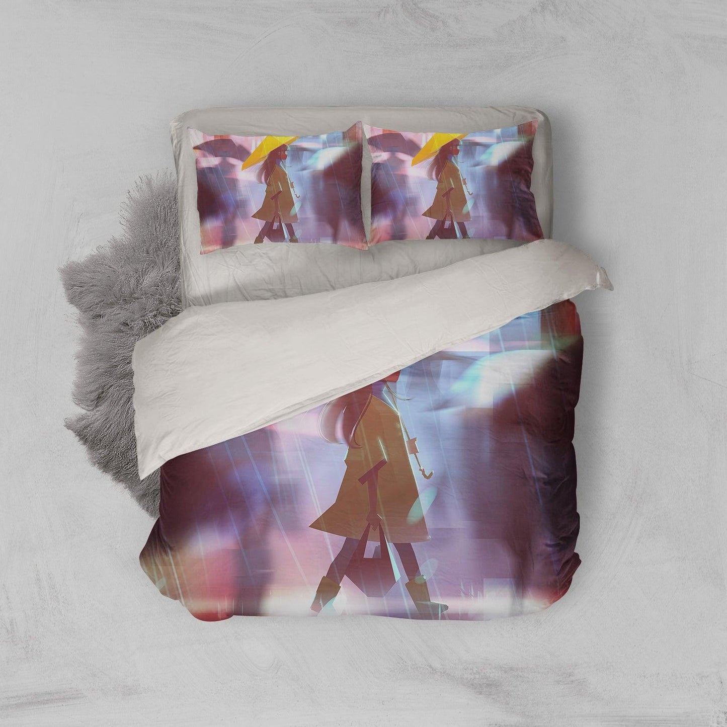 3D Cartoon Girl Umbrella Quilt Cover Set Bedding Set Pillowcases 23