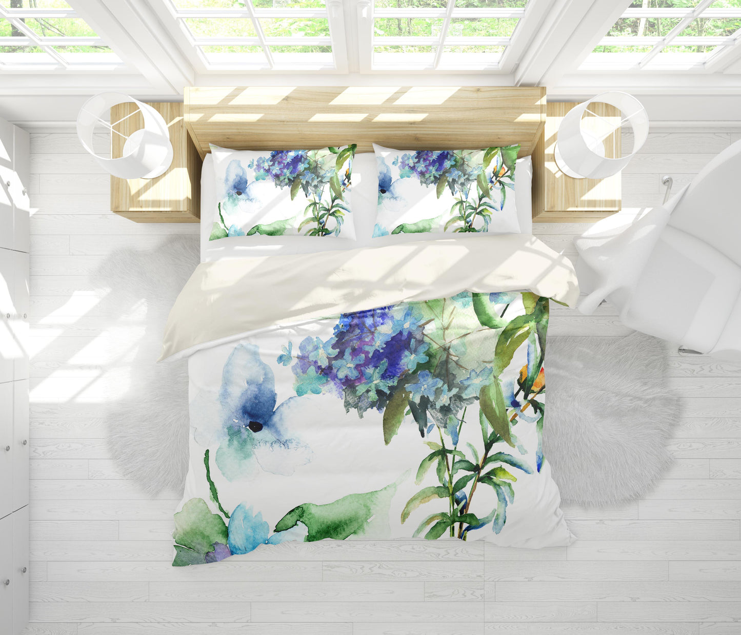 3D Blue Watercolor Floral Quilt Cover Set Bedding Set Pillowcases 112
