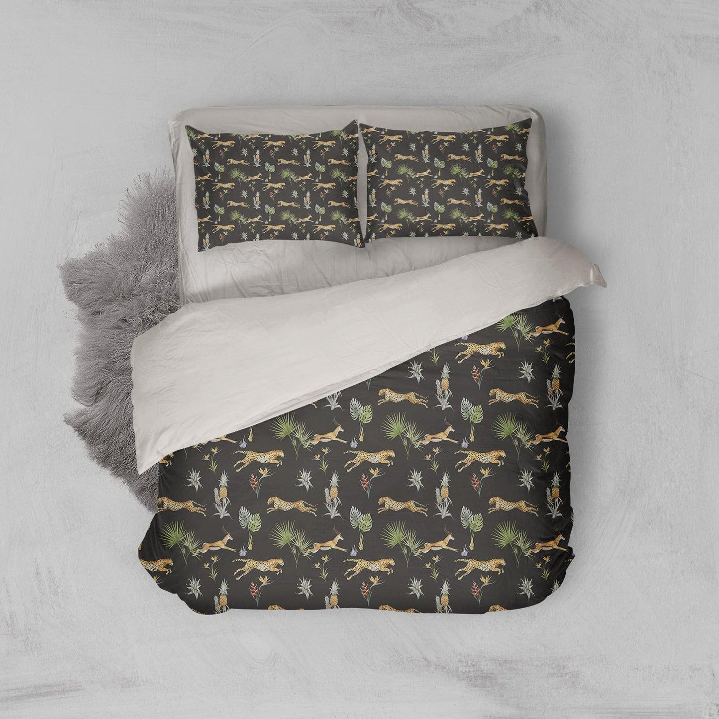 3D Black Leopard Pineapple Leaves Quilt Cover Set Bedding Set Pillowcases 78