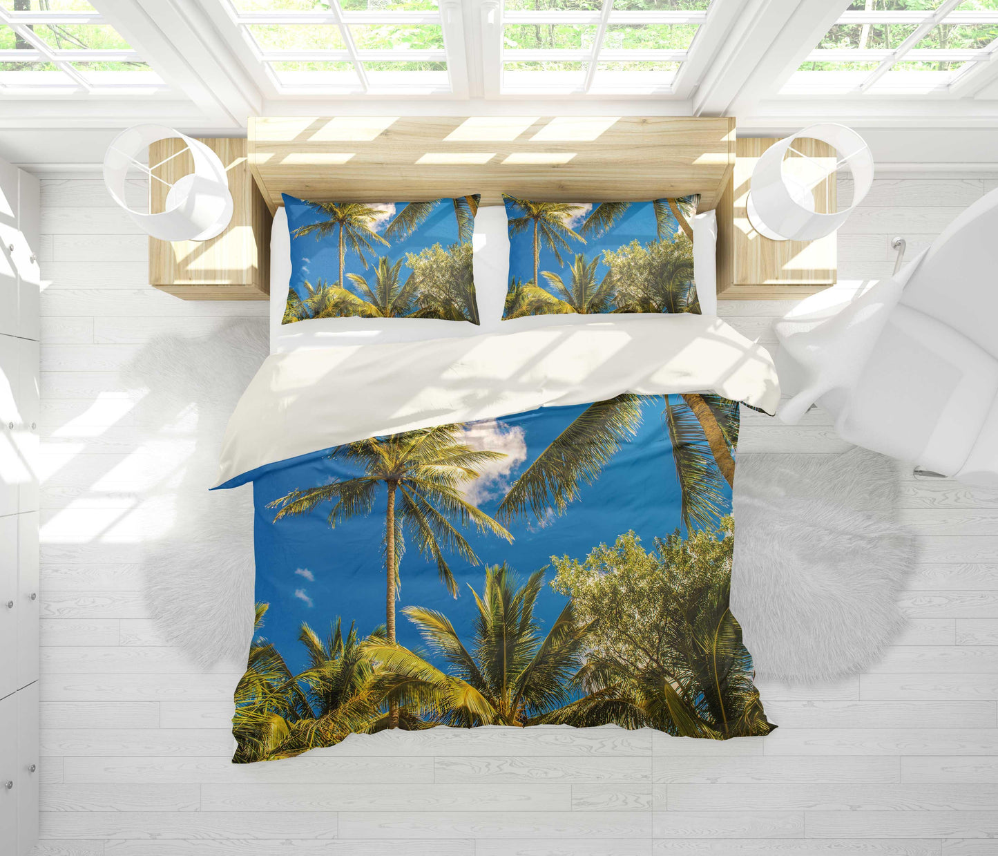 3D Blue Sky Coconut Tree Quilt Cover Set Bedding Set Pillowcases 46