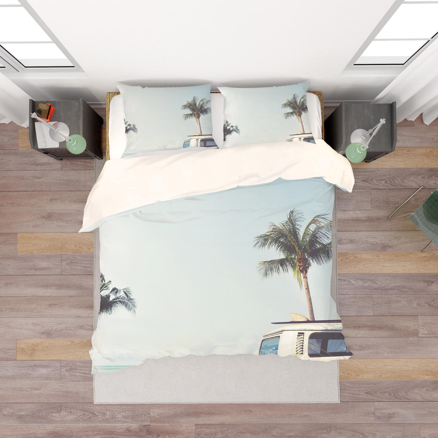 3D Blue Sea Minibus Coconut Tree Quilt Cover Set Bedding Set Pillowcases 20
