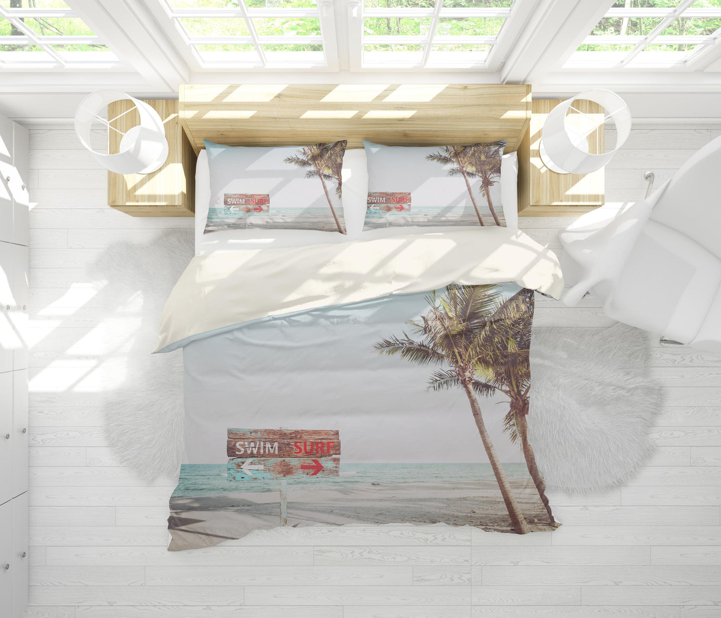 3D Blue Sea Beach Coconut Tree Quilt Cover Set Bedding Set Pillowcases 34