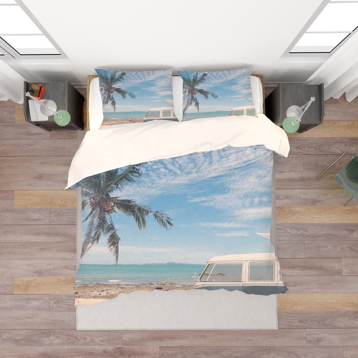 3D Blue Sea Minibus Coconut Tree Quilt Cover Set Bedding Set Pillowcases 14