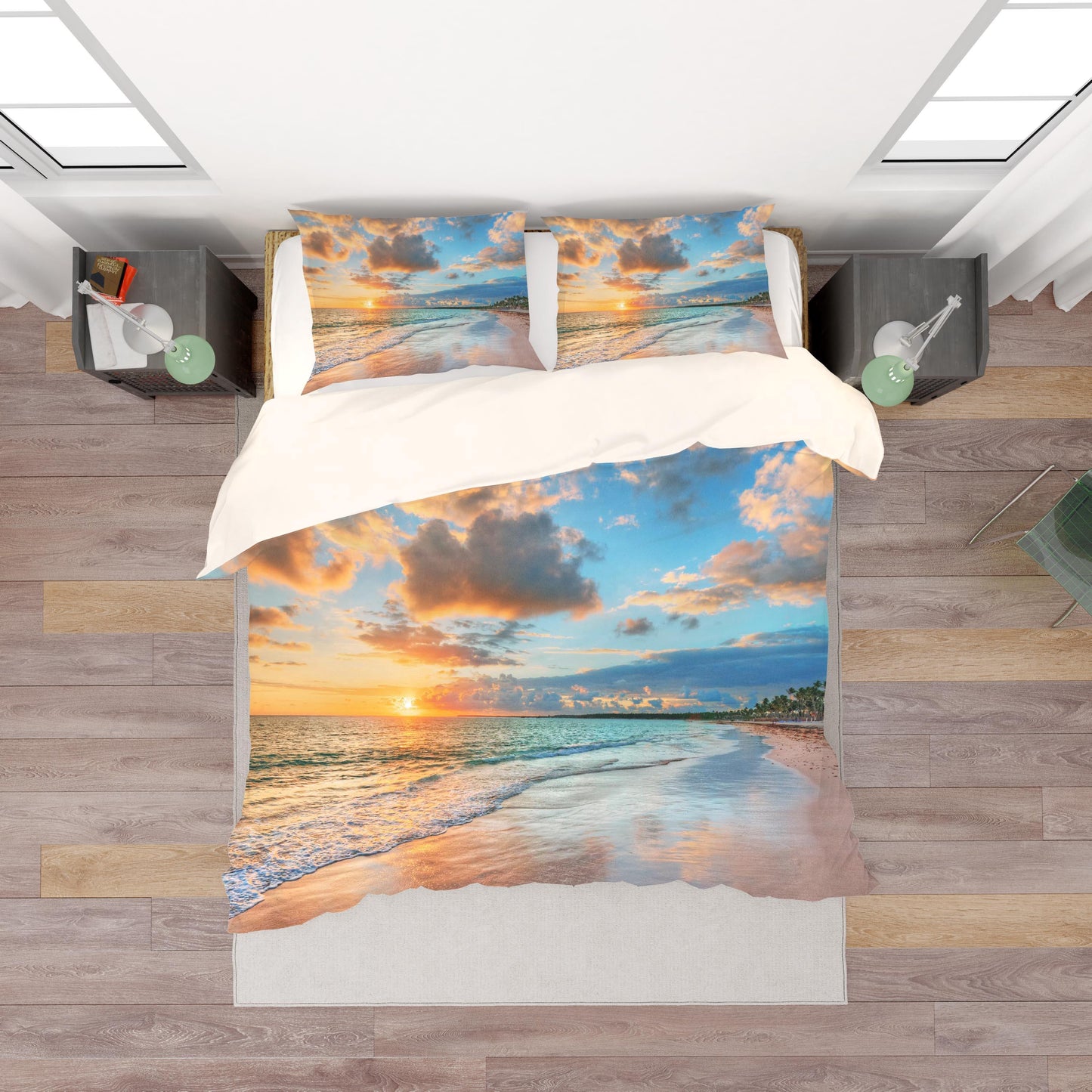 3D Blue Sea Sunset Beach Trees Quilt Cover Set Bedding Set Pillowcases 10