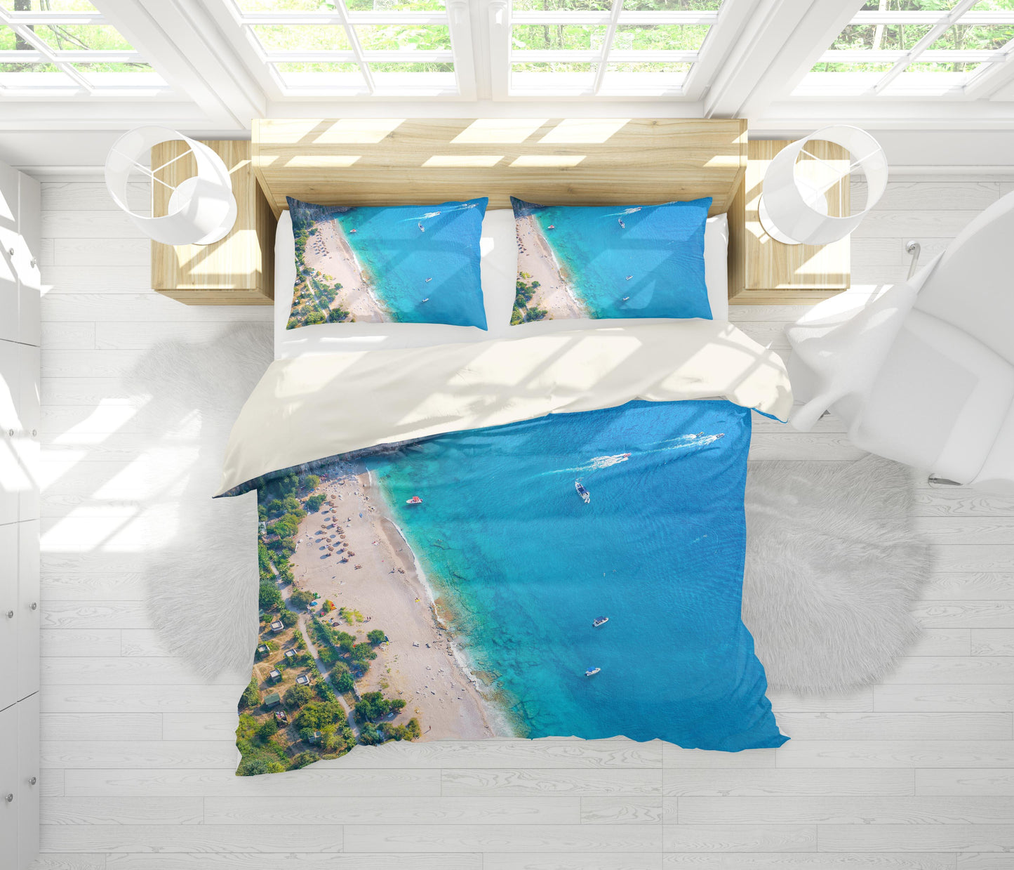 3D Blue Sea Beach Forest Coastal Quilt Cover Set Bedding Set Pillowcases 90