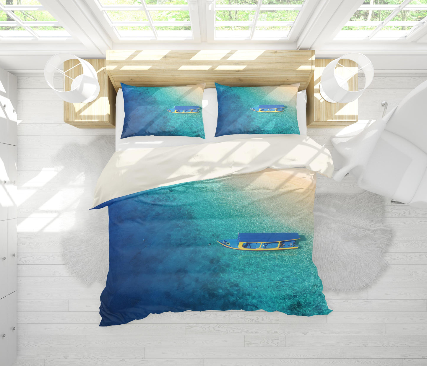 3D Blue Sea Boat Quilt Cover Set Bedding Set Pillowcases 99