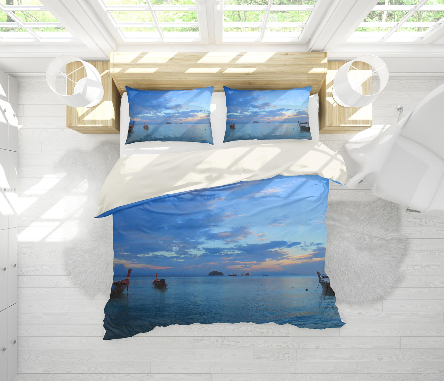 3D Blue Sea Sky Boat Quilt Cover Set Bedding Set Pillowcases 83