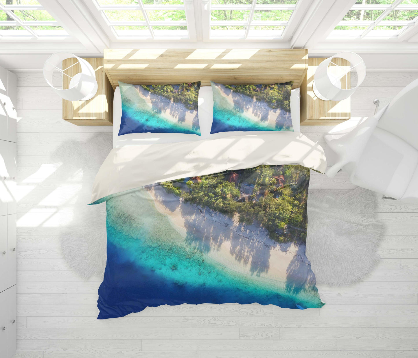 3D Blue Sea Beach Forest Quilt Cover Set Bedding Set Pillowcases 100