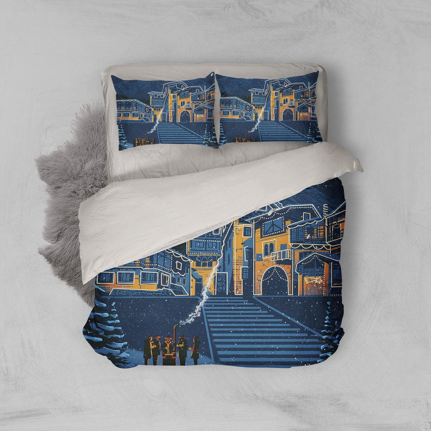 3D Blue Cartoon City Quilt Cover Set Bedding Set Pillowcases 176