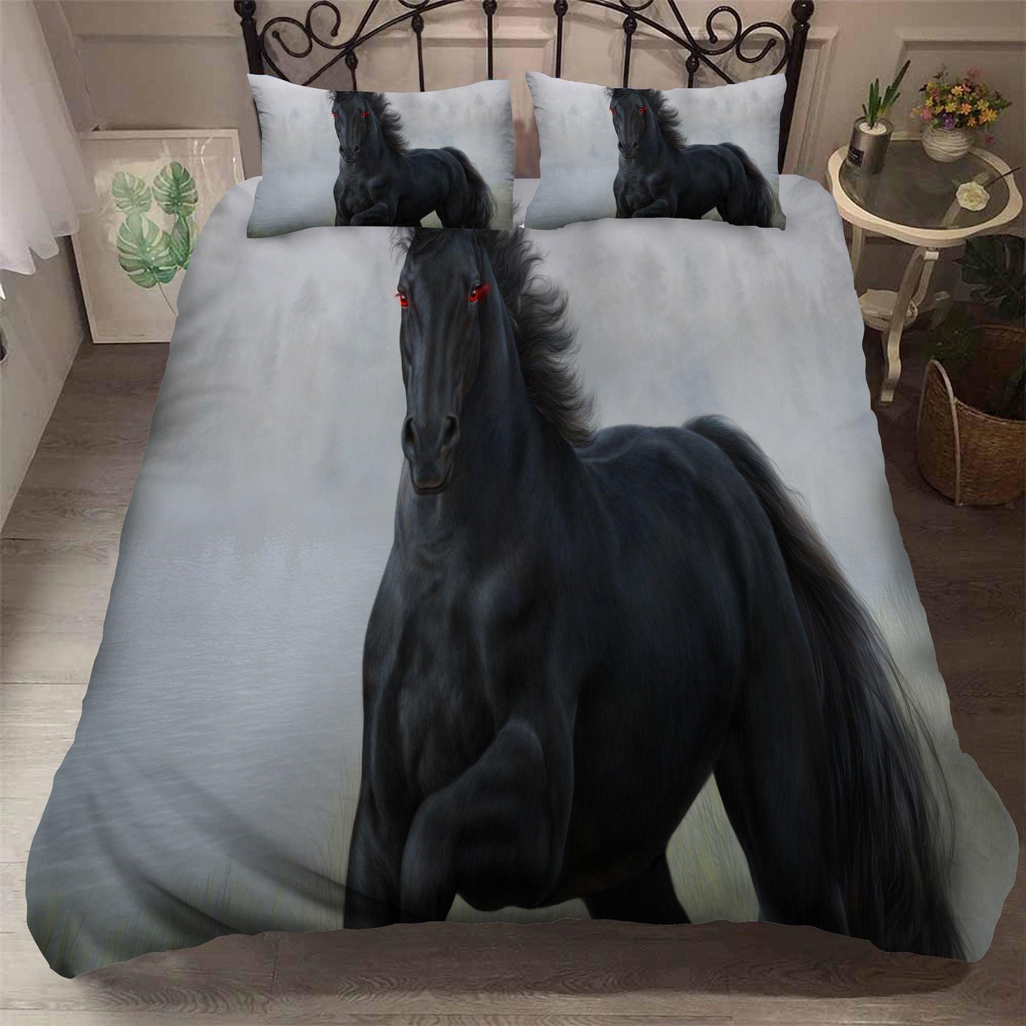 3D Black Horse Quilt Cover Set Bedding Set Pillowcases 36