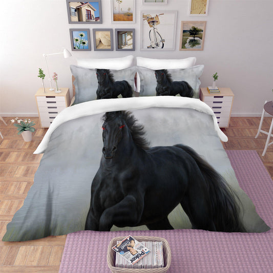 3D Black Horse Quilt Cover Set Bedding Set Pillowcases 36