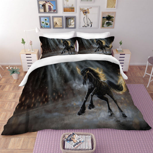 3D Black Horse Quilt Cover Set Bedding Set Pillowcases 38