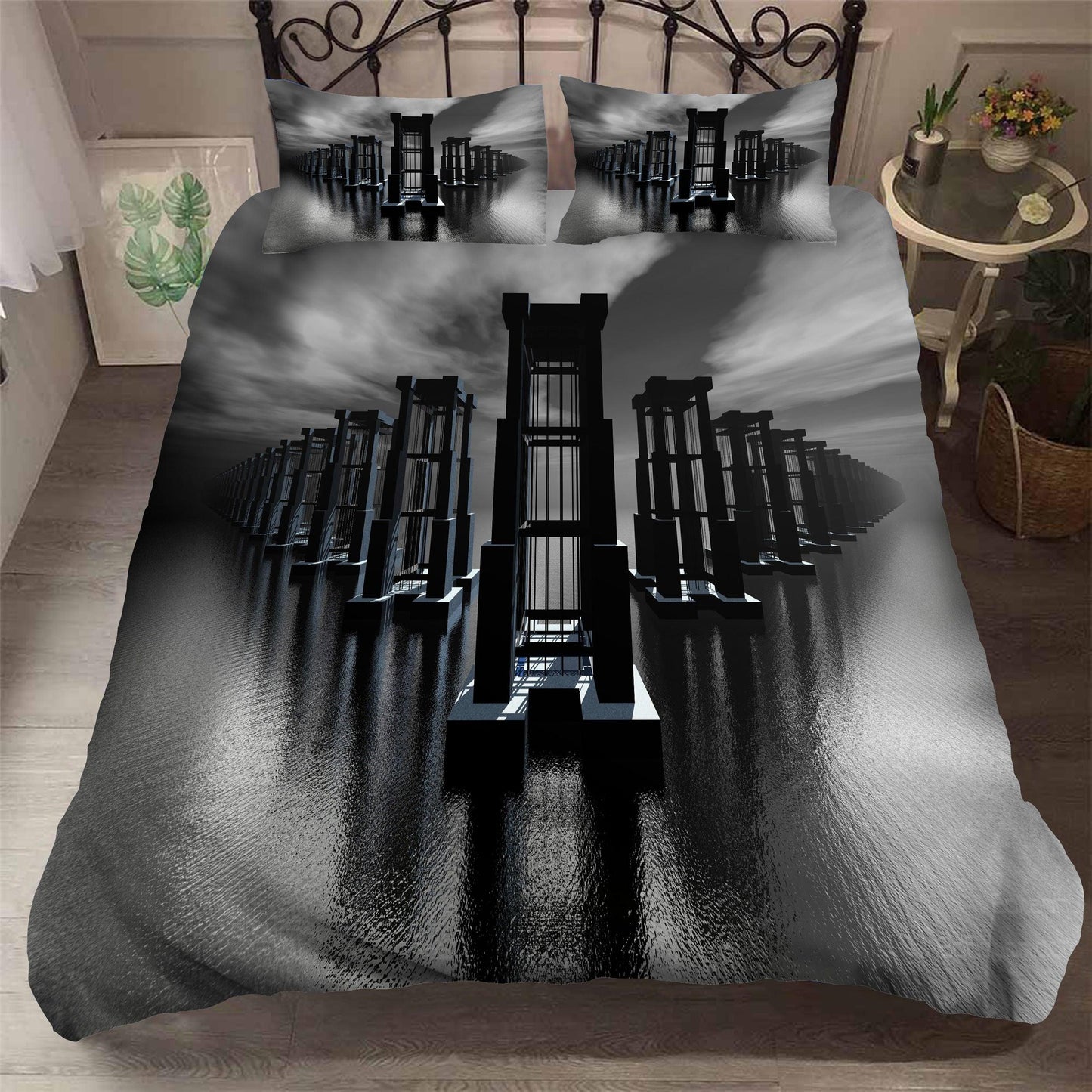 3D Black Lake Building Quilt Cover Set Bedding Set Pillowcases 59