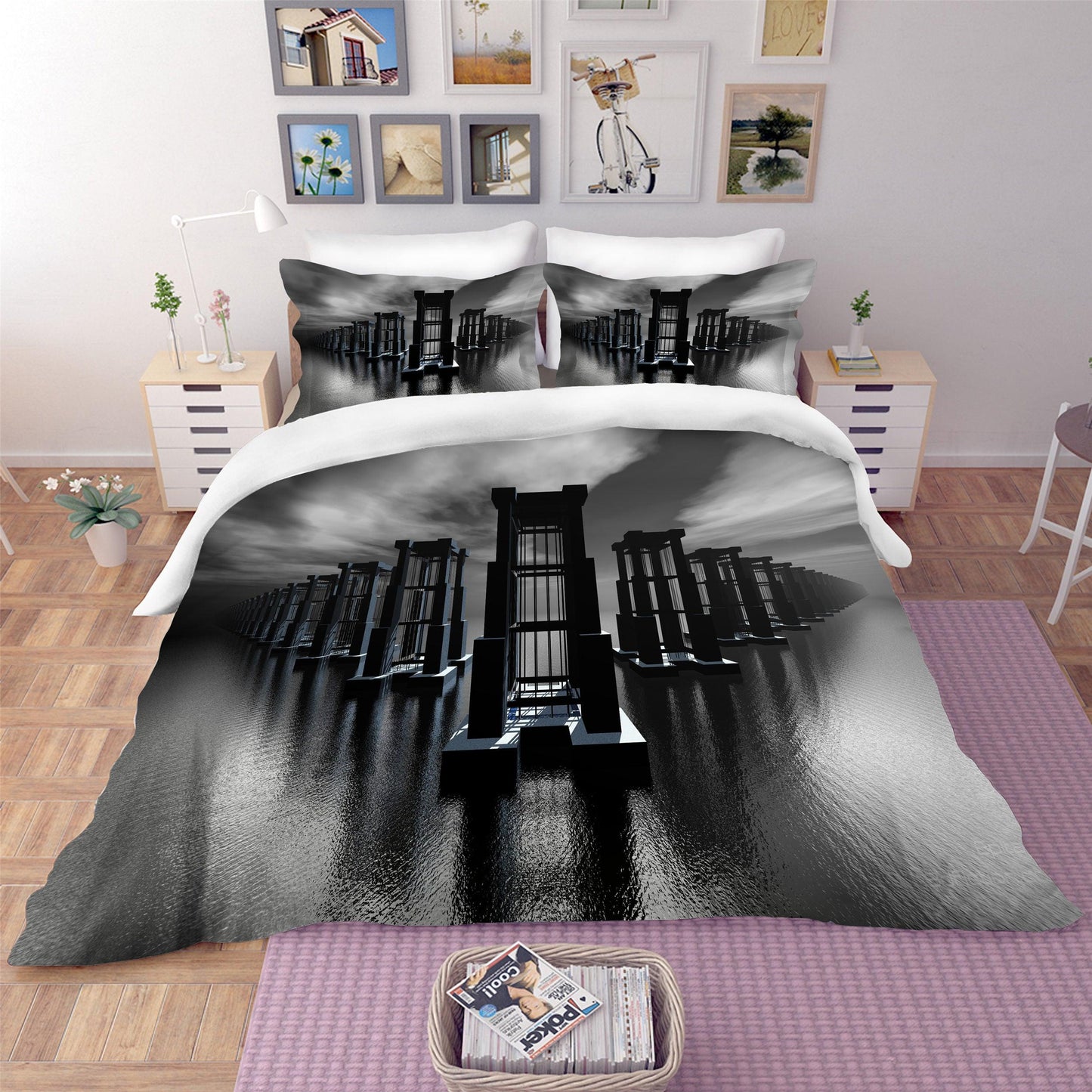 3D Black Lake Building Quilt Cover Set Bedding Set Pillowcases 59