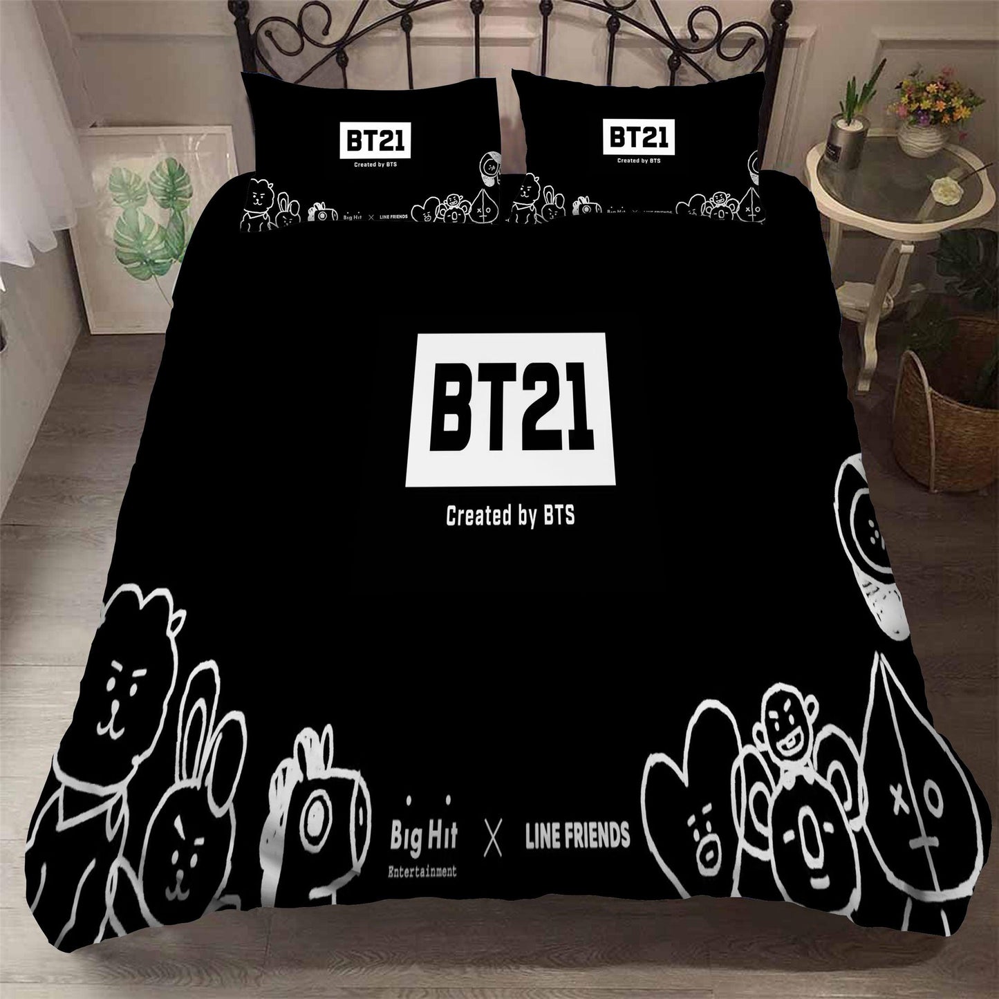 3D Black BT 21 Quilt Cover Set Bedding Set Pillowcases 101
