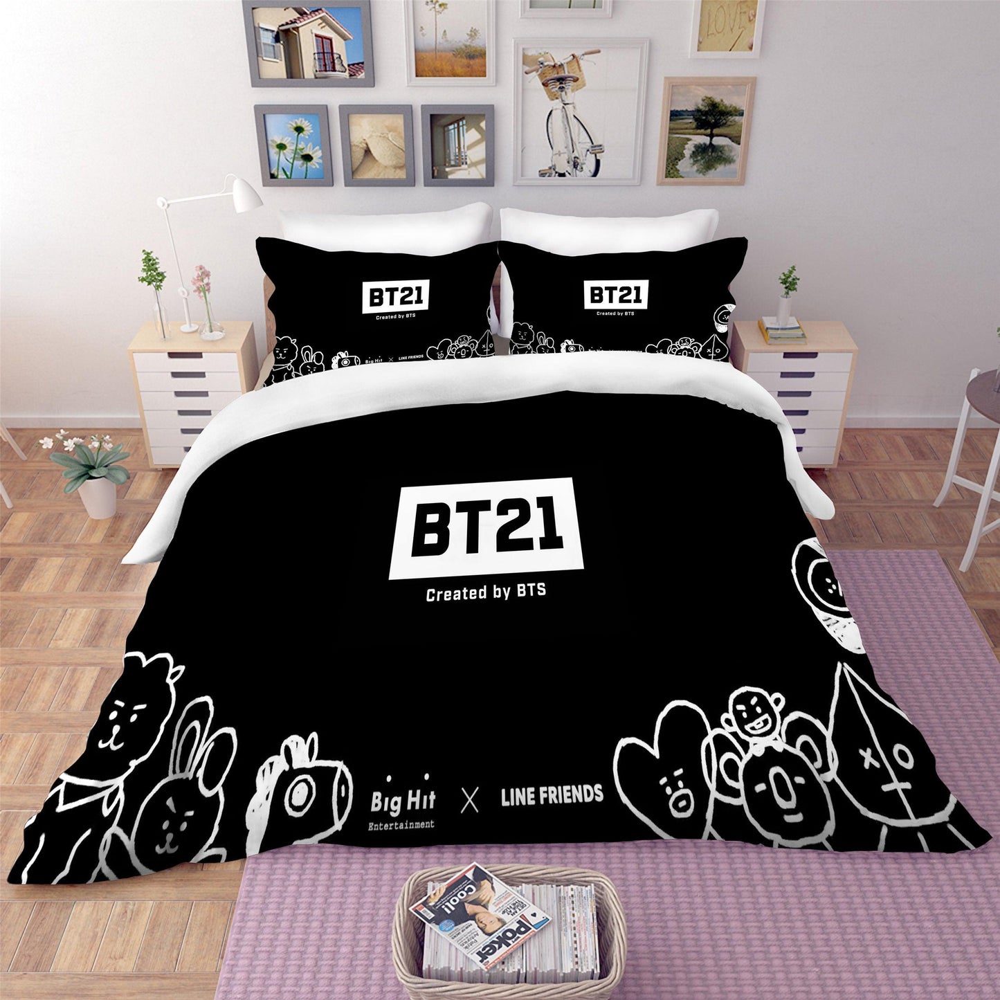 3D Black BT 21 Quilt Cover Set Bedding Set Pillowcases 101
