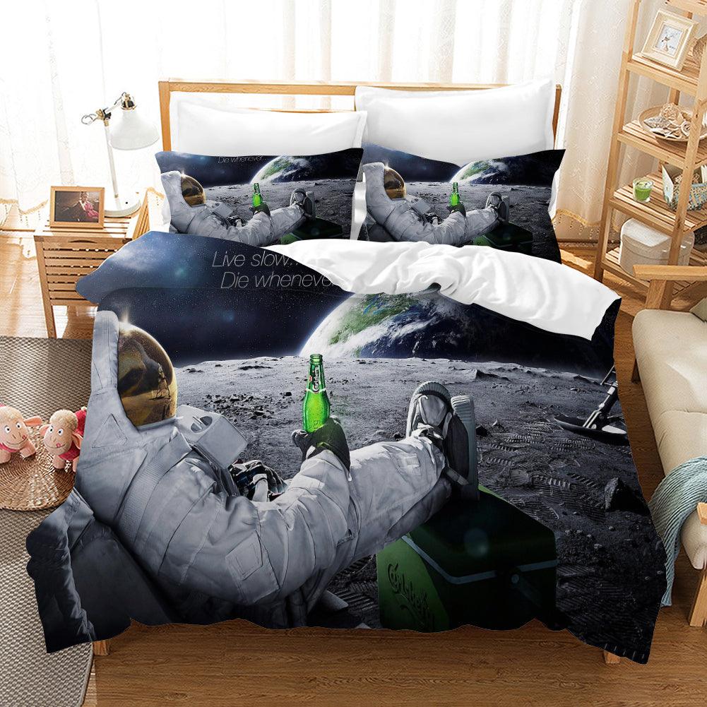 3D Astronaut Space Beer Quilt Cover Set Bedding Set Pillowcases 90