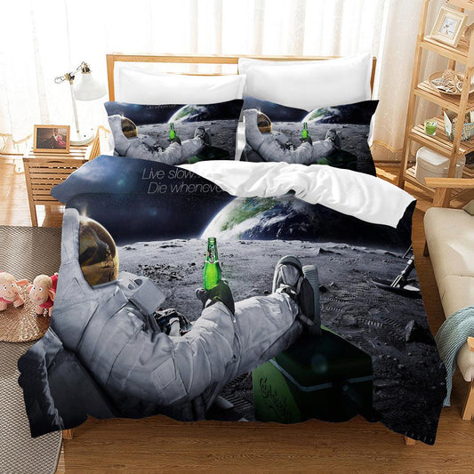 3D Astronaut Space Beer Quilt Cover Set Bedding Set Pillowcases 90