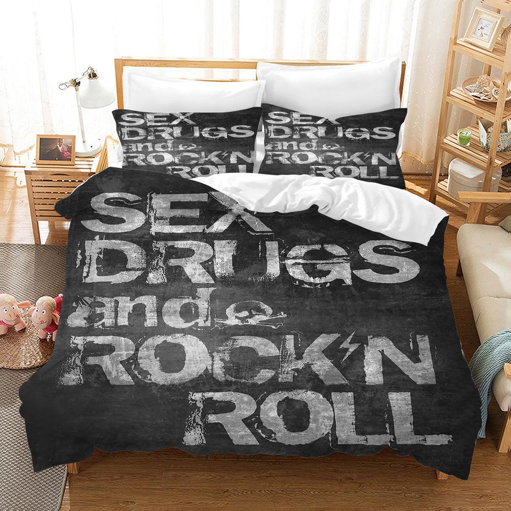3D Black Music Rock n' Roll Quilt Cover Set Bedding Set Pillowcases 80