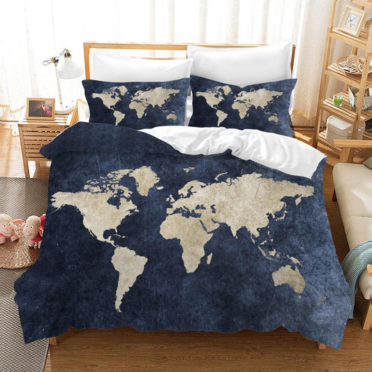3D Blue World Map Quilt Cover Set Bedding Set Pillowcases 66