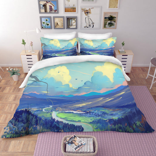 3D Blue Ink Landscape Quilt Cover Set Bedding Set Pillowcases 85