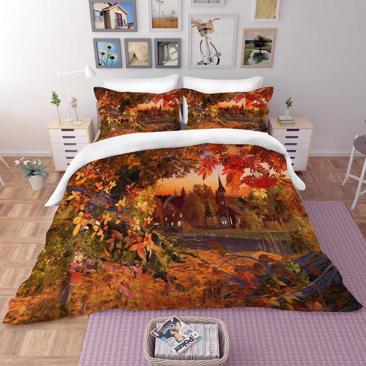 3D Autumn Maple Forest Quilt Cover Set Bedding Set Pillowcases 87