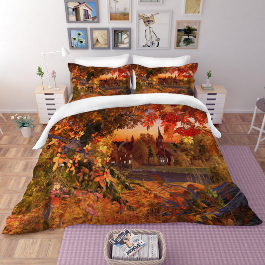 3D Autumn Maple Forest Quilt Cover Set Bedding Set Pillowcases 87