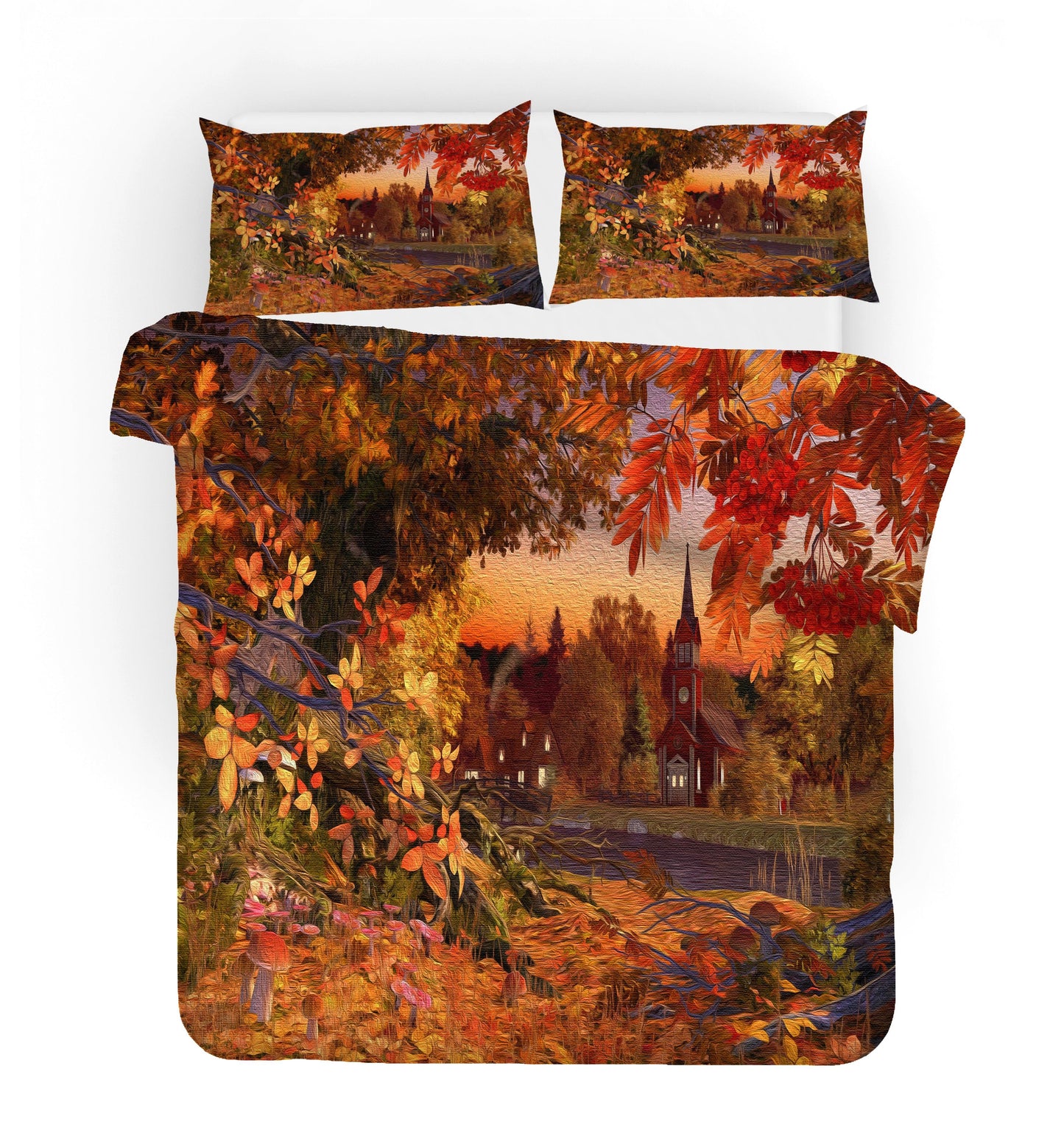 3D Autumn Maple Forest Quilt Cover Set Bedding Set Pillowcases 87