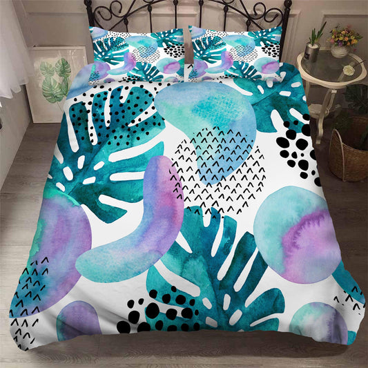 3D Blue Palm Leaves Triangle Quilt Cover Set Bedding Set Pillowcases 109