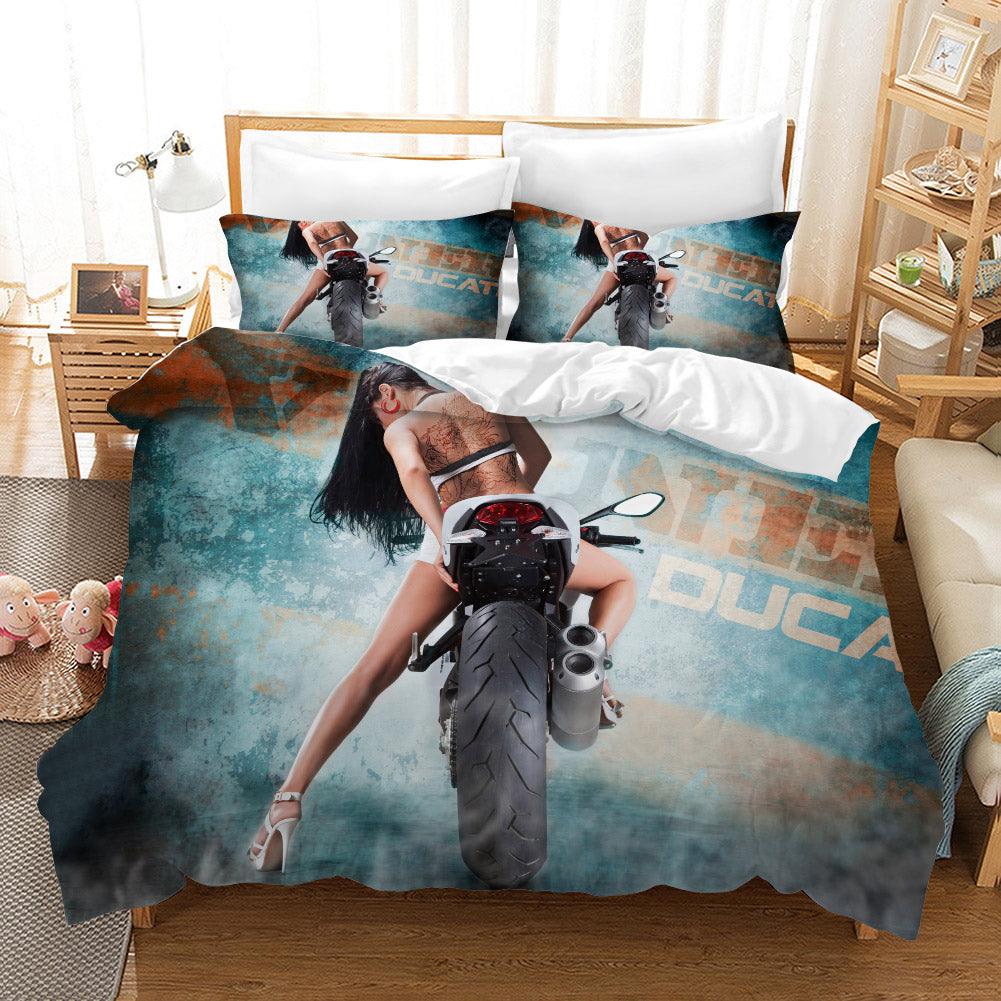 3D Blue Motorcycle Model Beauty Quilt Cover Set Bedding Set Pillowcases 86