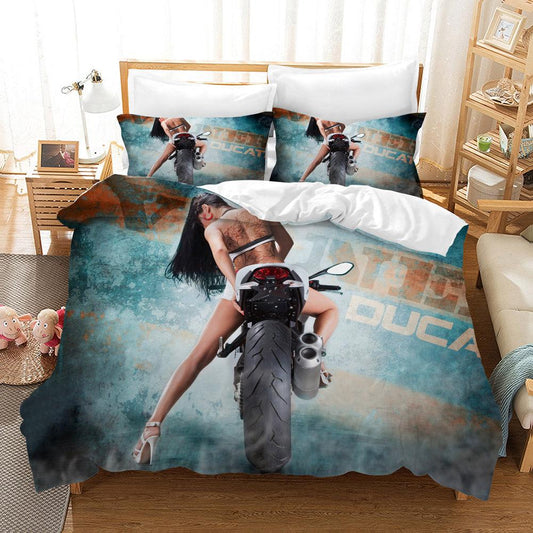 3D Blue Motorcycle Model Beauty Quilt Cover Set Bedding Set Pillowcases 86