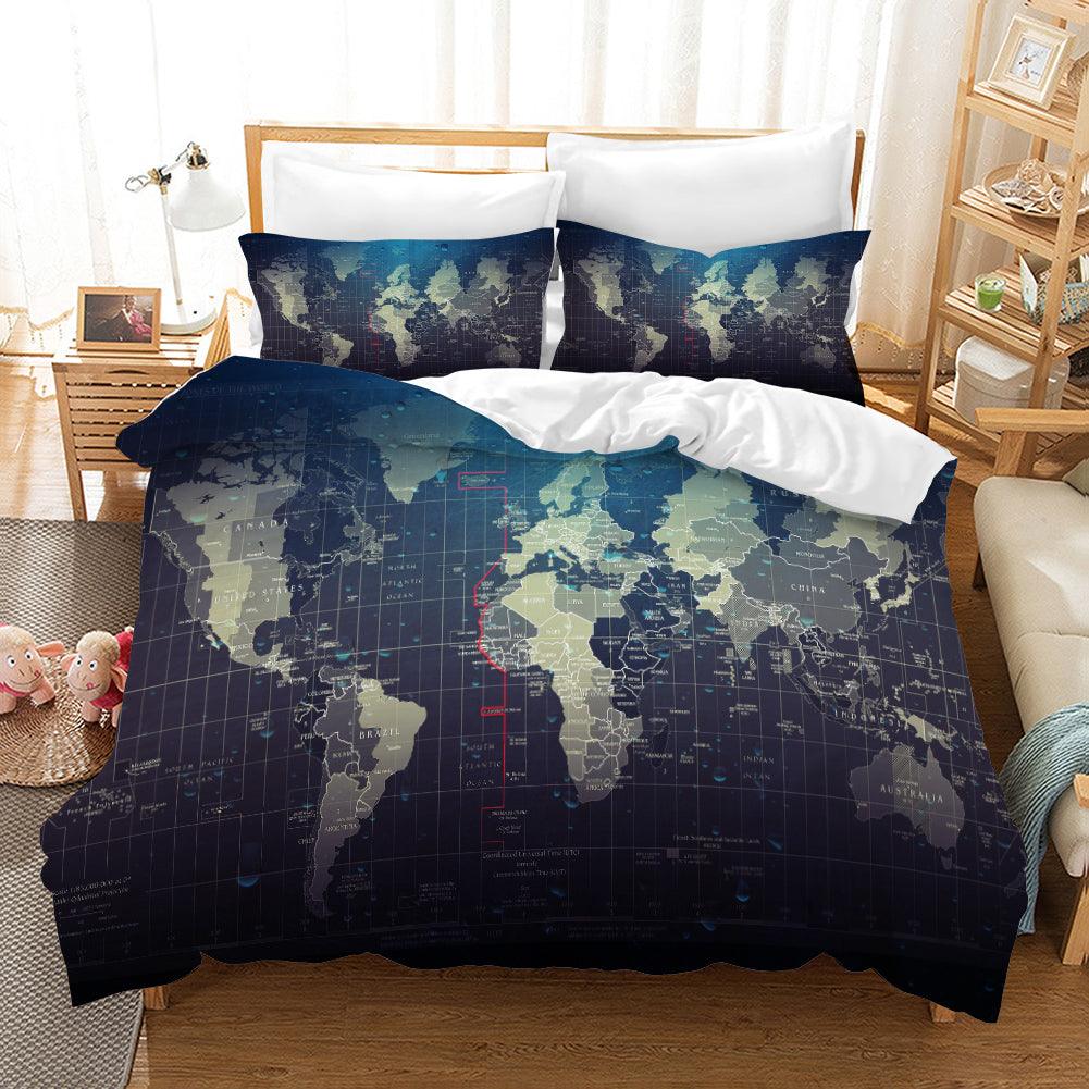 3D Blue World Map Quilt Cover Set Bedding Set Pillowcases 67