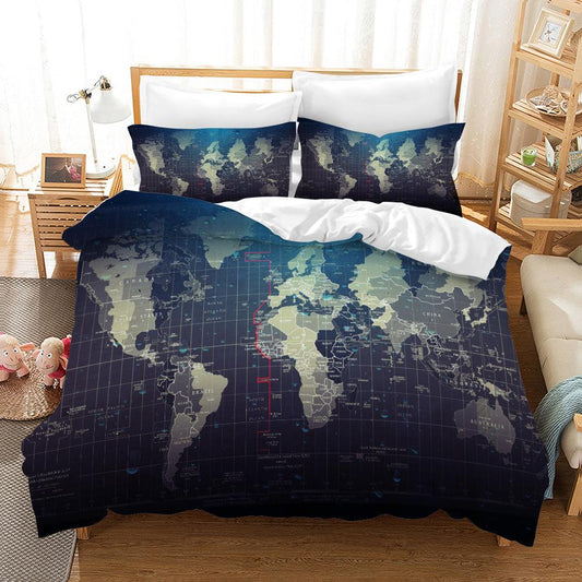 3D Blue World Map Quilt Cover Set Bedding Set Pillowcases 67