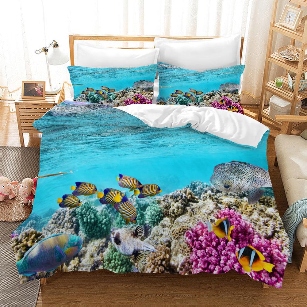 3D Blue Seabed Fish Coral Quilt Cover Set Bedding Set Pillowcases 63