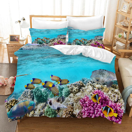 3D Blue Seabed Fish Coral Quilt Cover Set Bedding Set Pillowcases 63