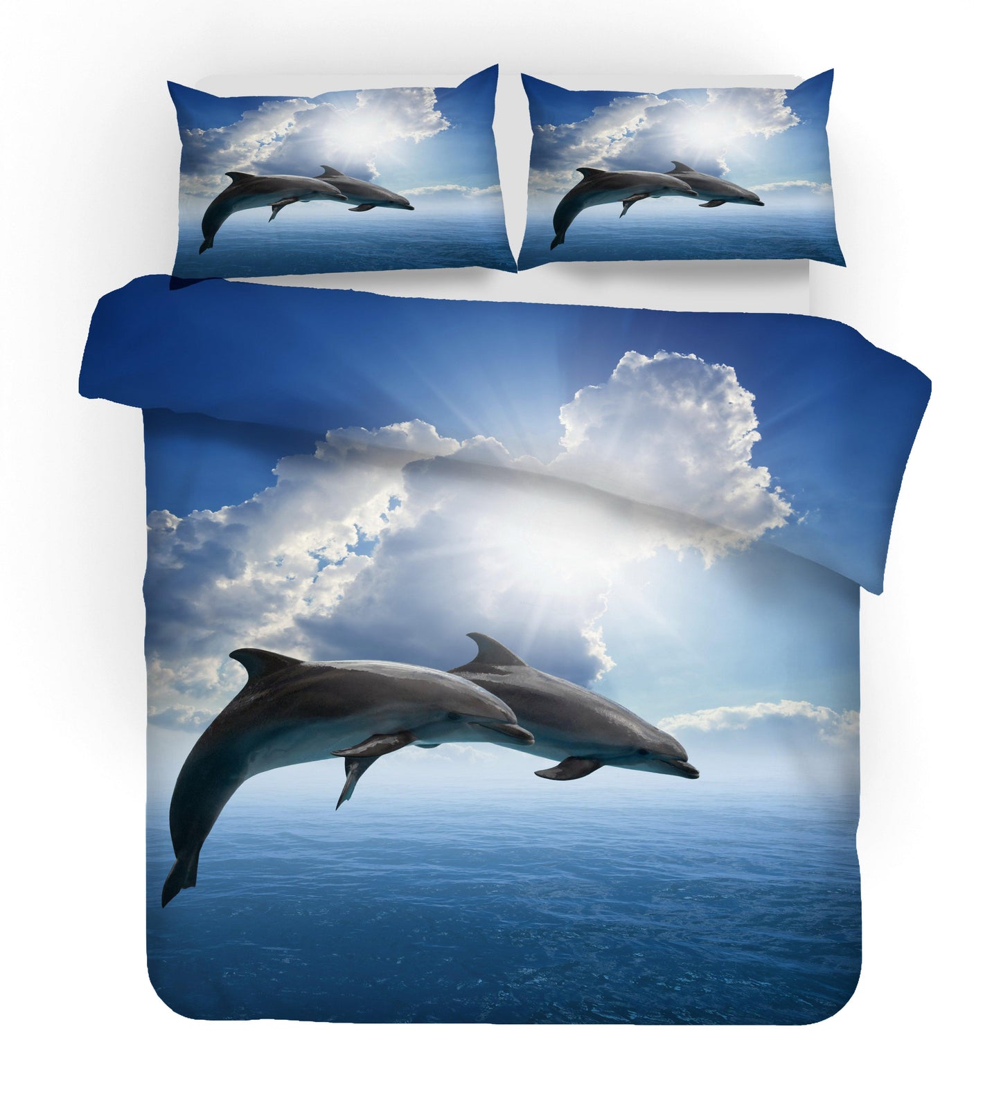 3D Blue Sky Sea Animal Dolphin Quilt Cover Set Bedding Set Duvet Cover Pillowcases 30