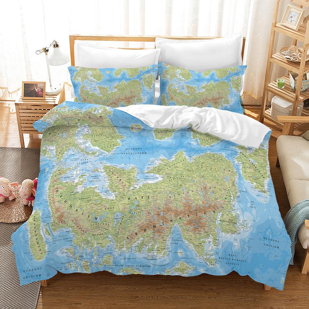 3D Blue World Map Quilt Cover Set Bedding Set Pillowcases 68