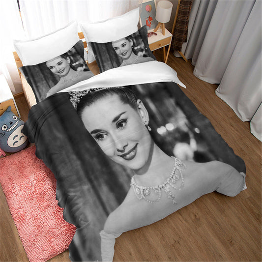 3D Black White Audrey Hepburn Quilt Cover Set Bedding Set Duvet Cover Pillowcases SF26
