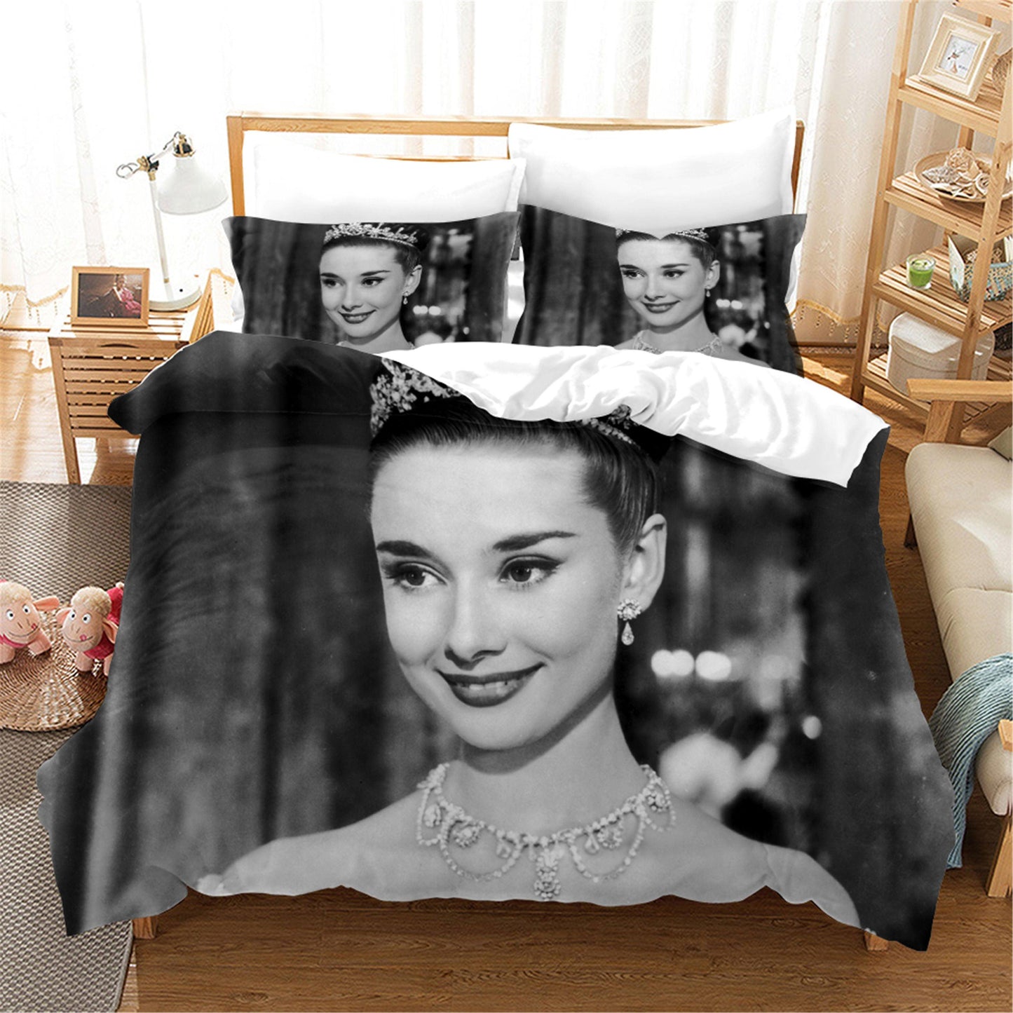 3D Black White Audrey Hepburn Quilt Cover Set Bedding Set Duvet Cover Pillowcases SF26
