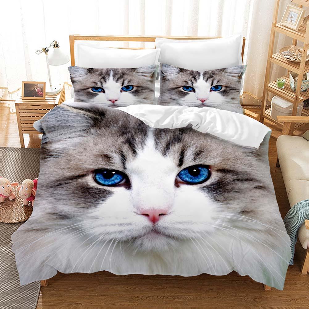 3D Blue Eyes Cat Quilt Cover Set Bedding Set Pillowcases 186