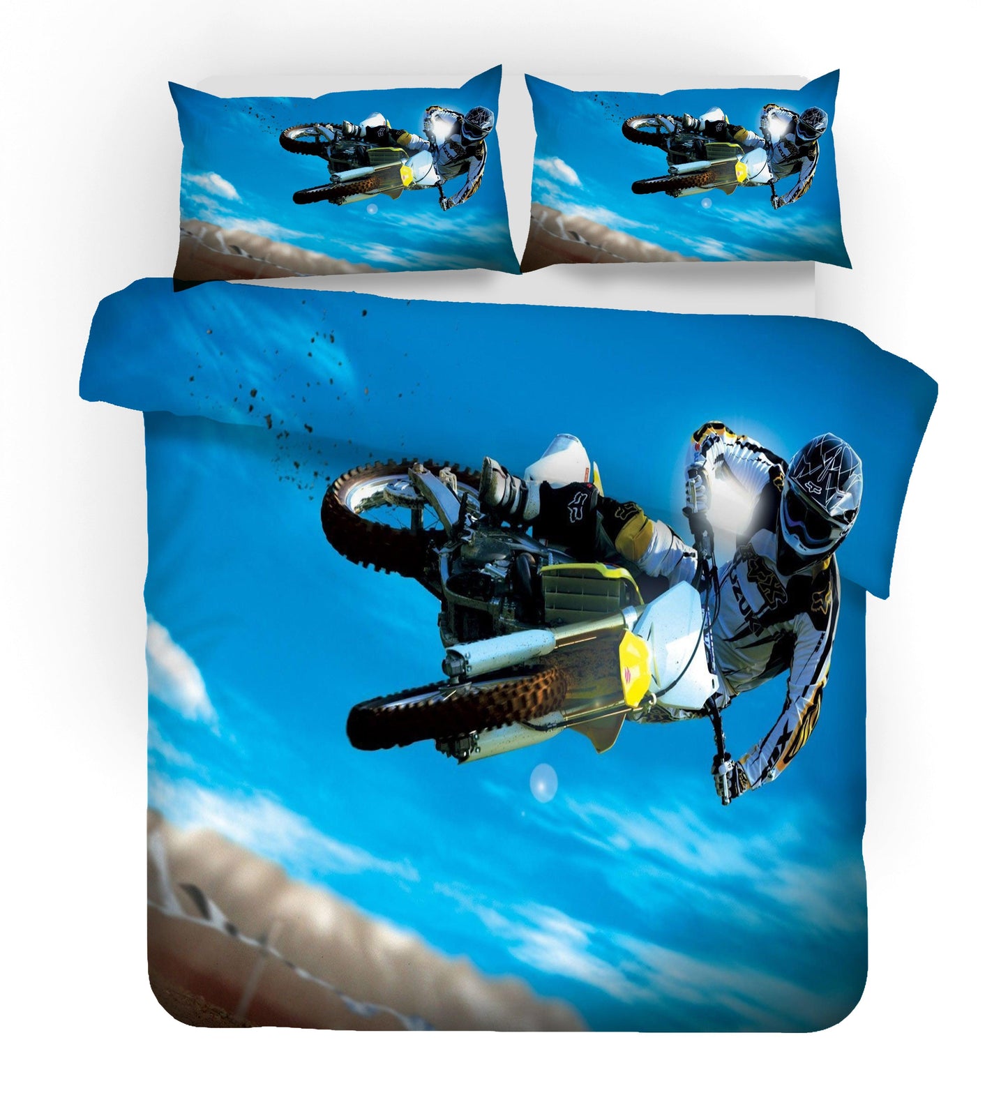 3D Blue Sky Motorcycle Rider Quilt Cover Set Bedding Set Pillowcases 88