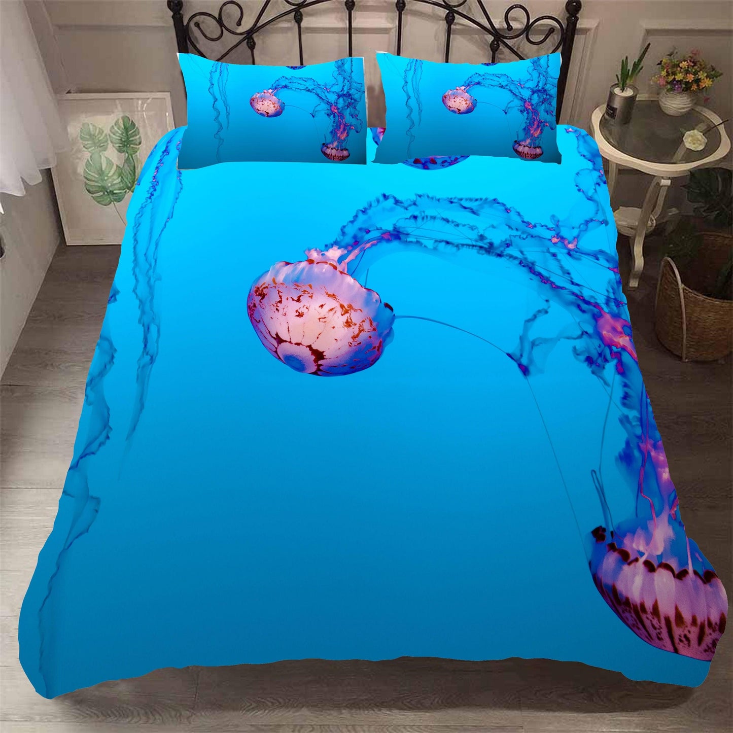 3D Blue Seabed Jellyfish Quilt Cover Set Bedding Set Duvet Cover Pillowcases SF62